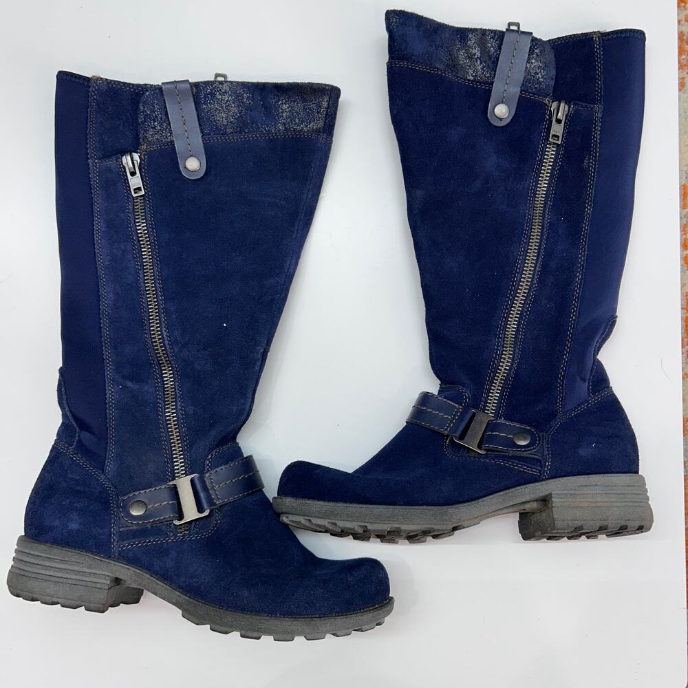 Earth Origins Blue Leather Knee High Tall Boots 9.5 Lug Sole Zipper